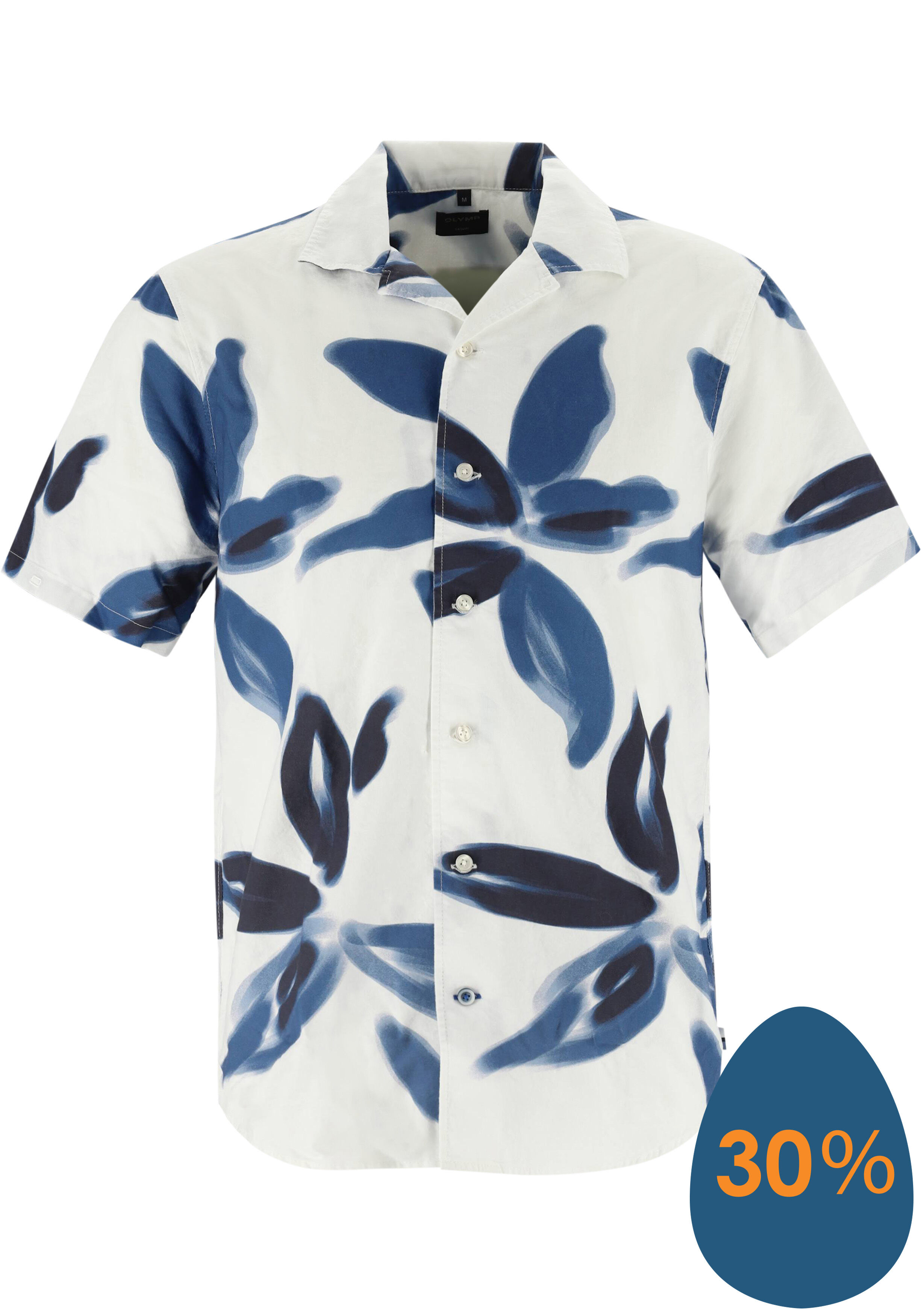 OLYMP Casual regular fit overhemd, korte mouw, popeline, offwhite met blauw dessin